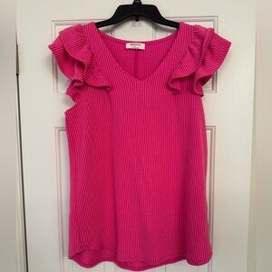 Zenana Outfitters Pink Ribbed Ruffle Blouse